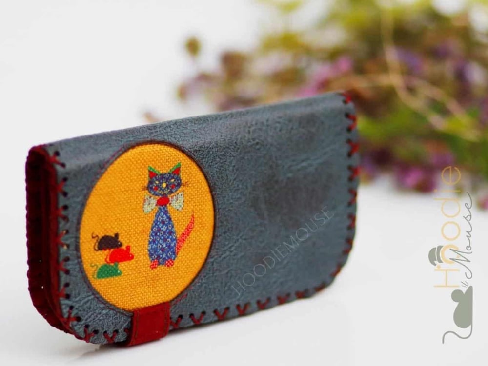 Kedi Fare Figürlü Büyük Cüzdan Etnik Bohem Retro Vintage Style - PETROL