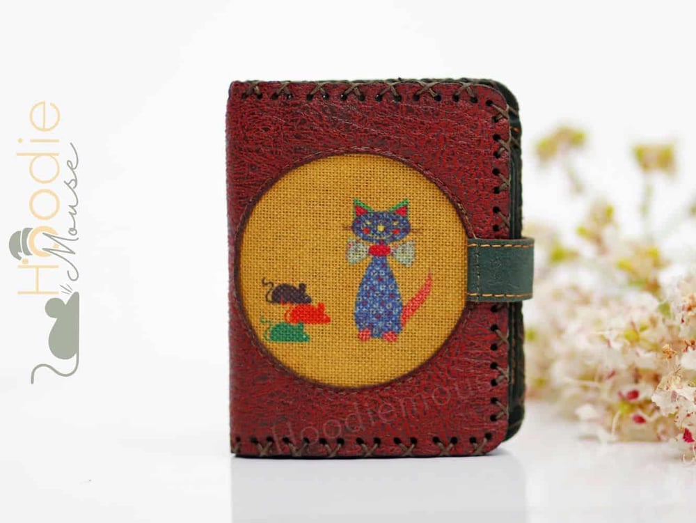 Kedi Fare Figürlü Küçük Cüzdan Etnik Bohem Retro Style -Bordo
