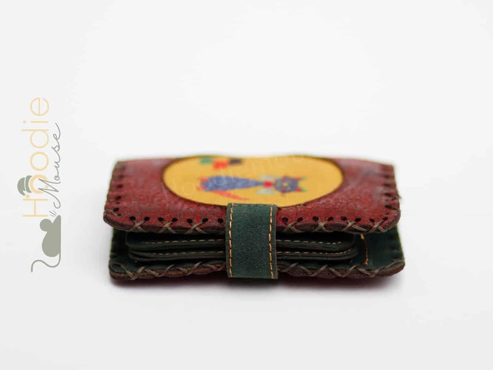Kedi Fare Figürlü Küçük Cüzdan Etnik Bohem Retro Style -Bordo