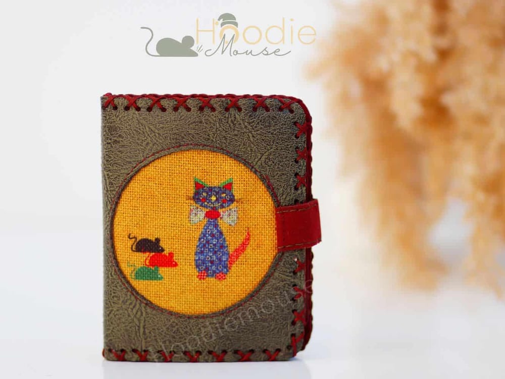 Kedi Fare Figürlü Küçük Cüzdan Etnik Bohem Retro Style -Yesil