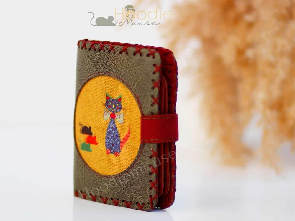 Kedi Fare Figürlü Küçük Cüzdan Etnik Bohem Retro Style -Yesil
