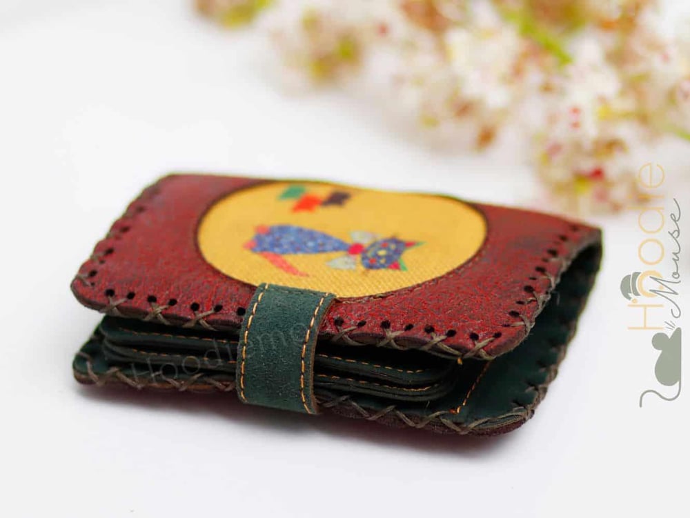 Kedi Fare Figürlü Küçük Cüzdan Etnik Bohem Retro Style -Bordo