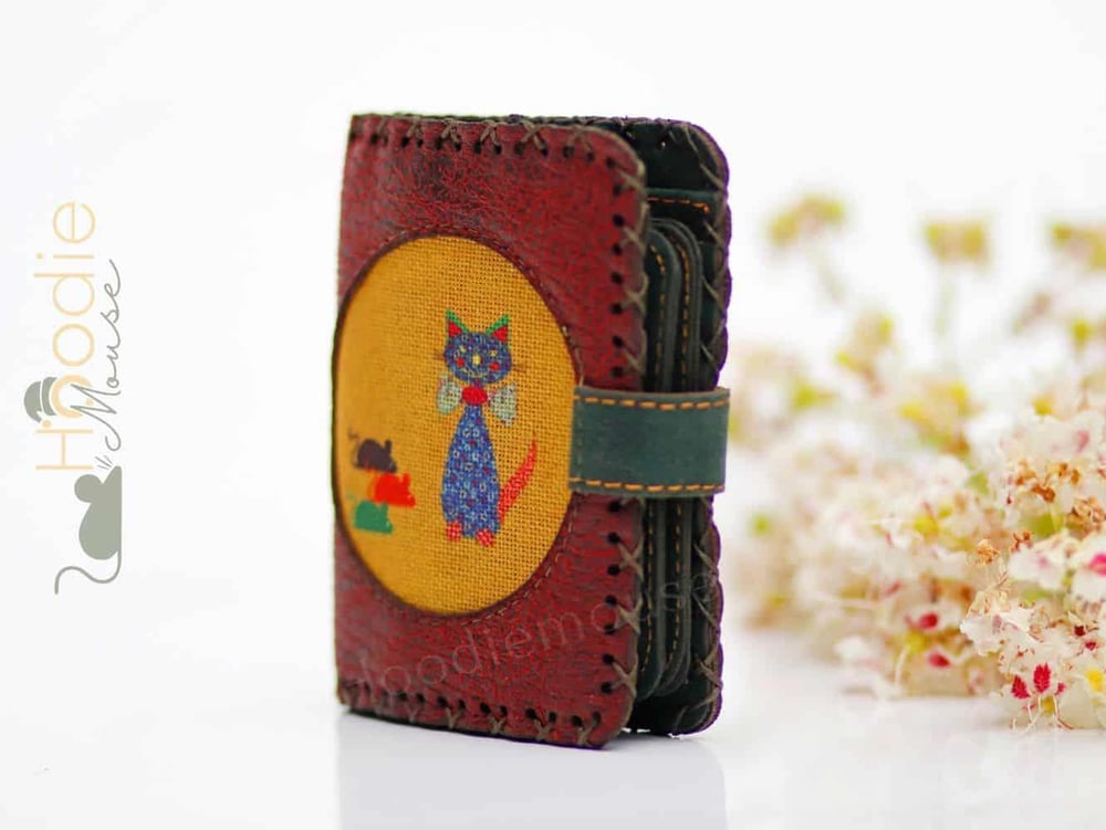 Kedi Fare Figürlü Küçük Cüzdan Etnik Bohem Retro Style -Bordo