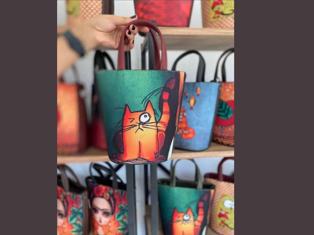 Kedi Figürlü Kova Model Çanta Etnik Bohem Style - BORDO