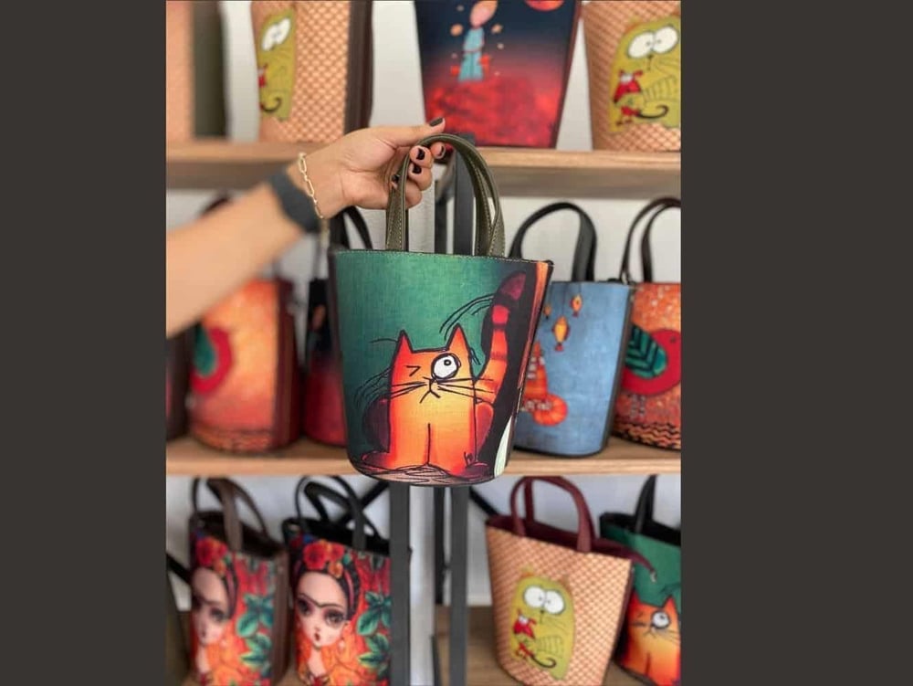 Kedi Figürlü Kova Model Çanta Etnik Bohem Style - YESİL