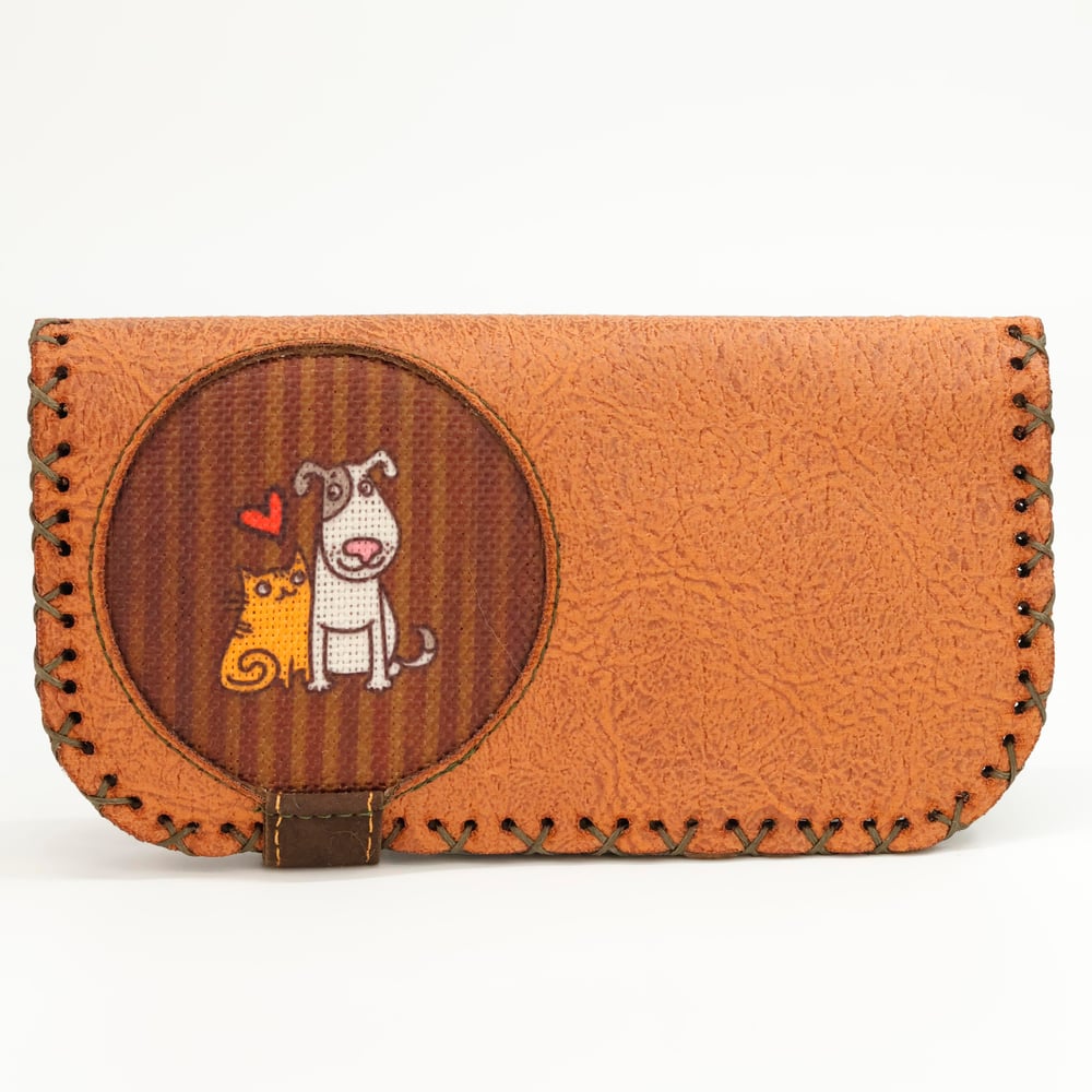 Kedi ve Köpek Figürlü Büyük Cüzdan Etnik Bohem Retro Vintage Style  - TABA
