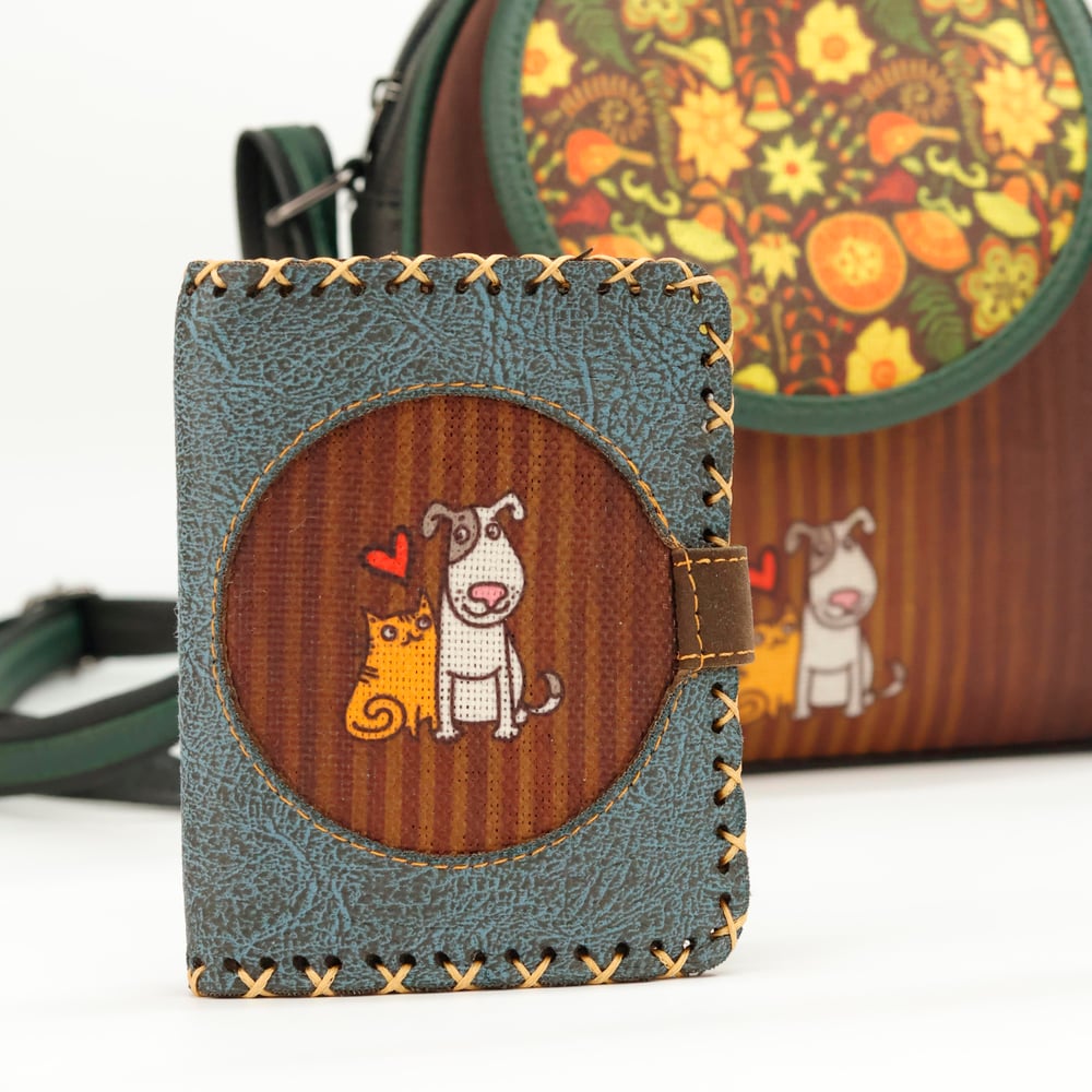Kedi ve Köpek Figürlü Küçük Cüzdan Etnik Bohem Retro Style -Petrol