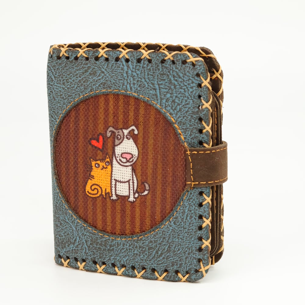 Kedi ve Köpek Figürlü Küçük Cüzdan Etnik Bohem Retro Style -Petrol