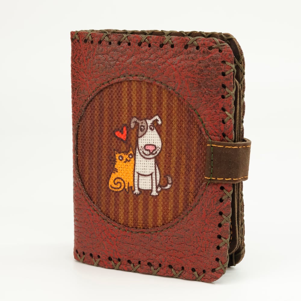 Kedi ve Köpek Figürlü Küçük Cüzdan Etnik Bohem Retro Style -Bordo