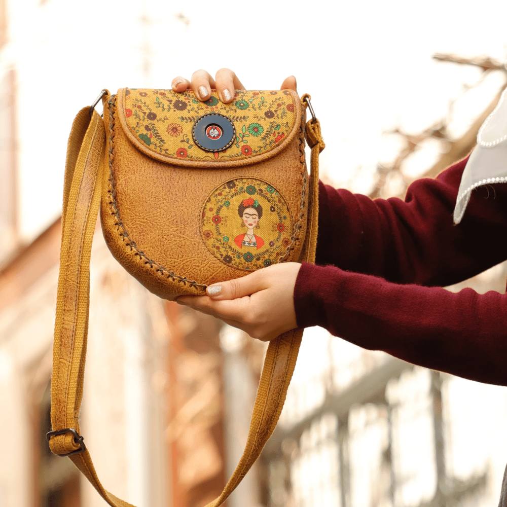 Klasik Frida Çapraz Örgülü Kol Çantası Etnik Bohem Style - Hardal