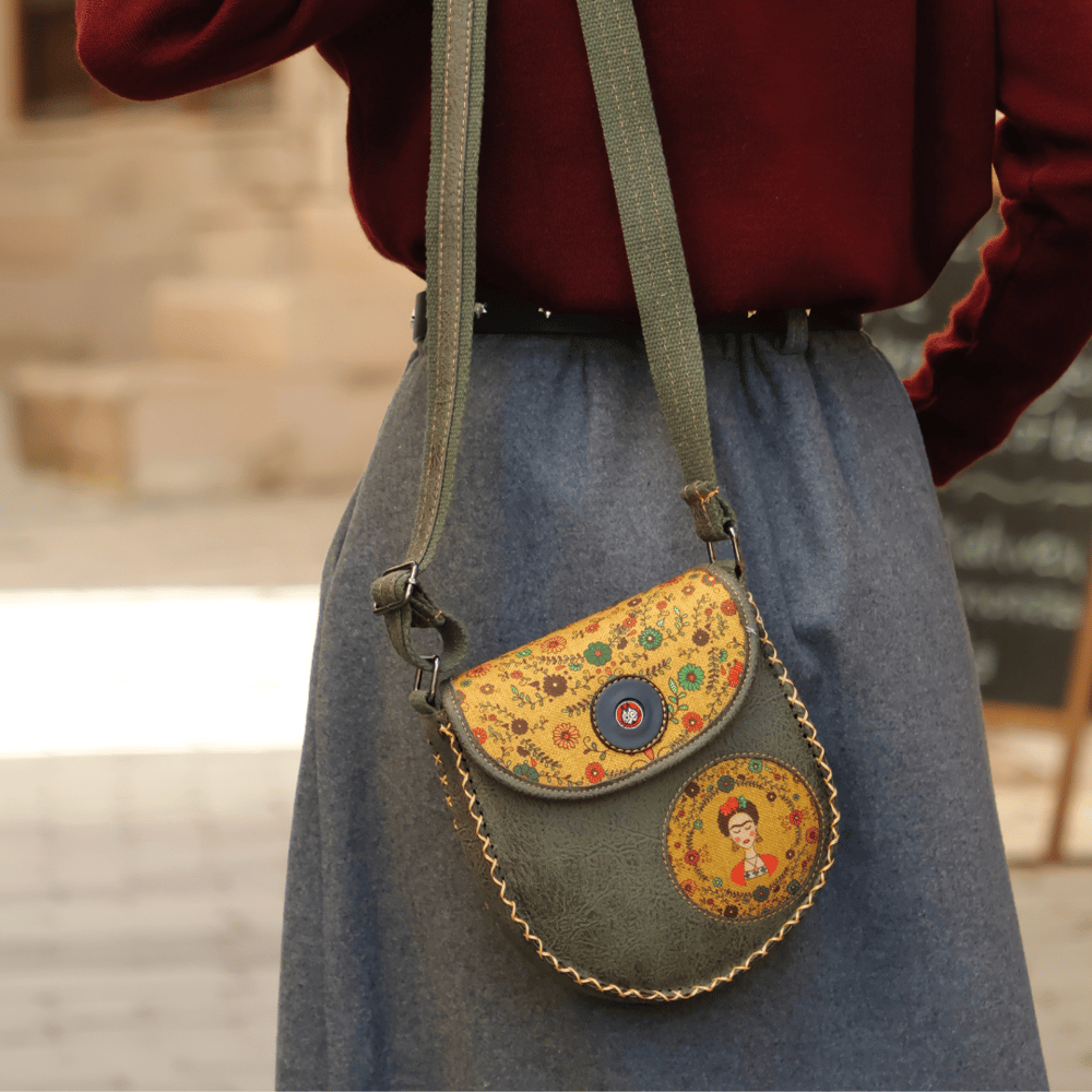 Klasik Frida Çapraz Örgülü Kol Çantası Etnik Bohem Style - Yesil