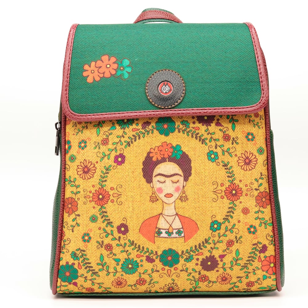 Klasik Frida Figürlü Kapaklı Sırt Çantası Etnik Bohem Style - YESİL