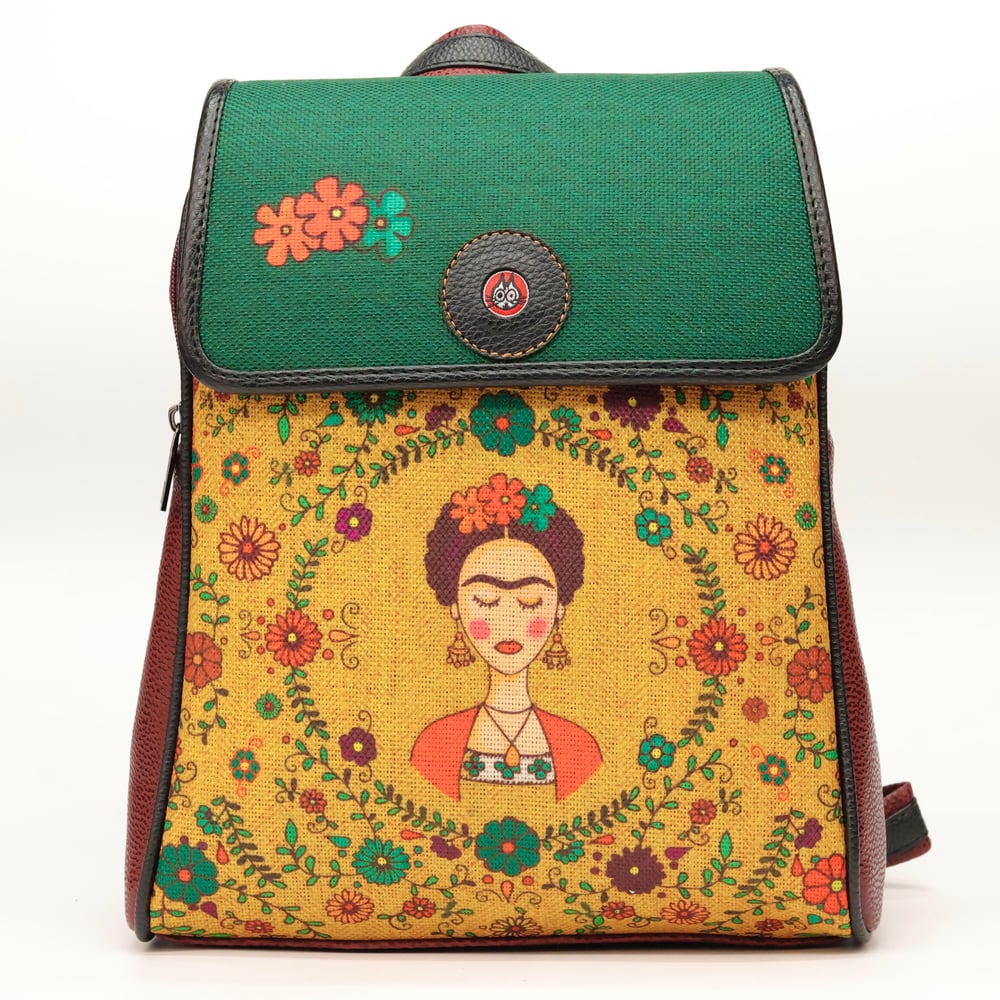Klasik Frida Figürlü Kapaklı Sırt Çantası Etnik Bohem Style - BORDO