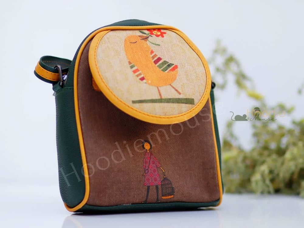 Kuş Figürlü Küçük Postacı Omuz Çantası Etnik Bohem Style - Yesil