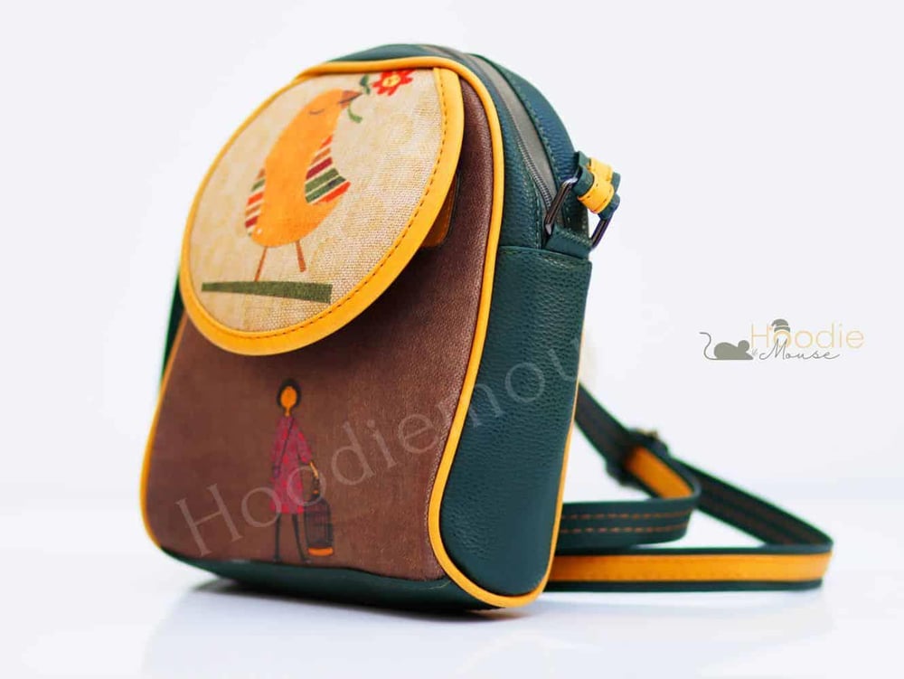Kuş Figürlü Küçük Postacı Omuz Çantası Etnik Bohem Style - Yesil