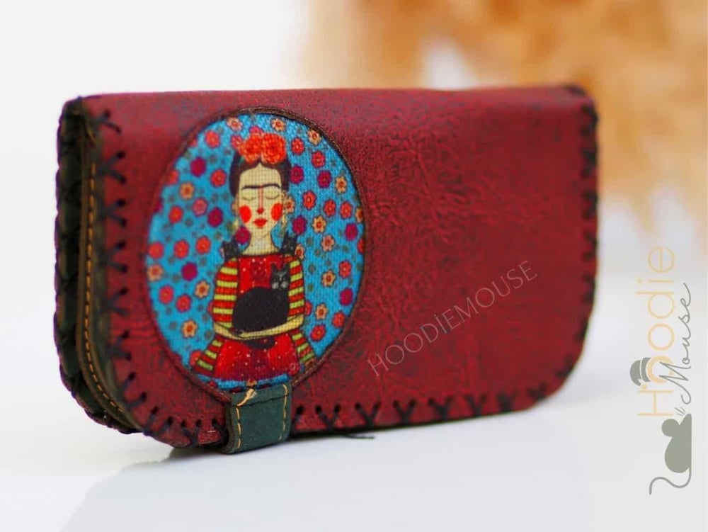 Mavi Frida Figürlü Büyük Cüzdan Etnik Bohem Retro Vintage Style - BORDO