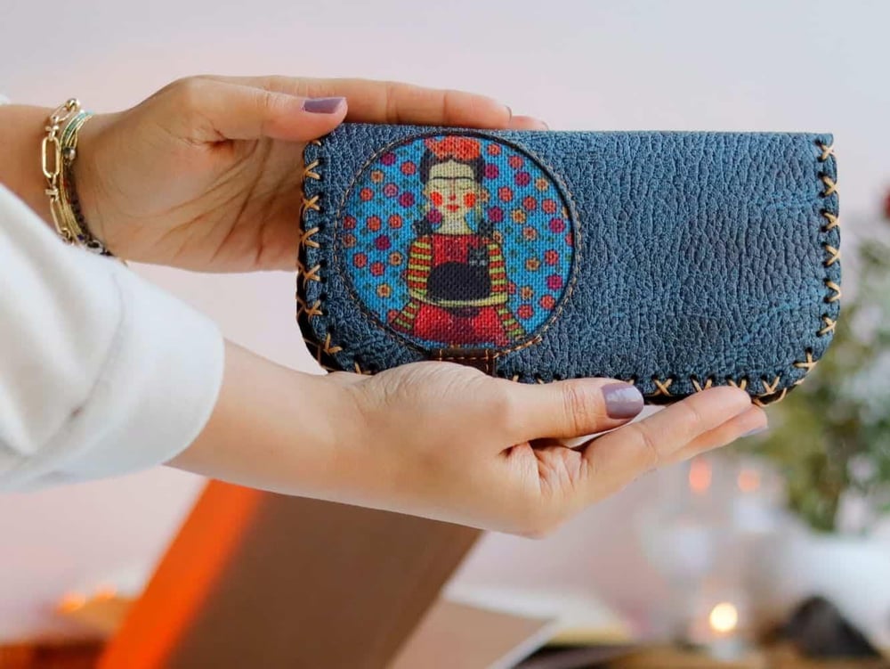 Mavi Frida Figürlü Büyük Cüzdan Etnik Bohem Retro Vintage Style - PETROL