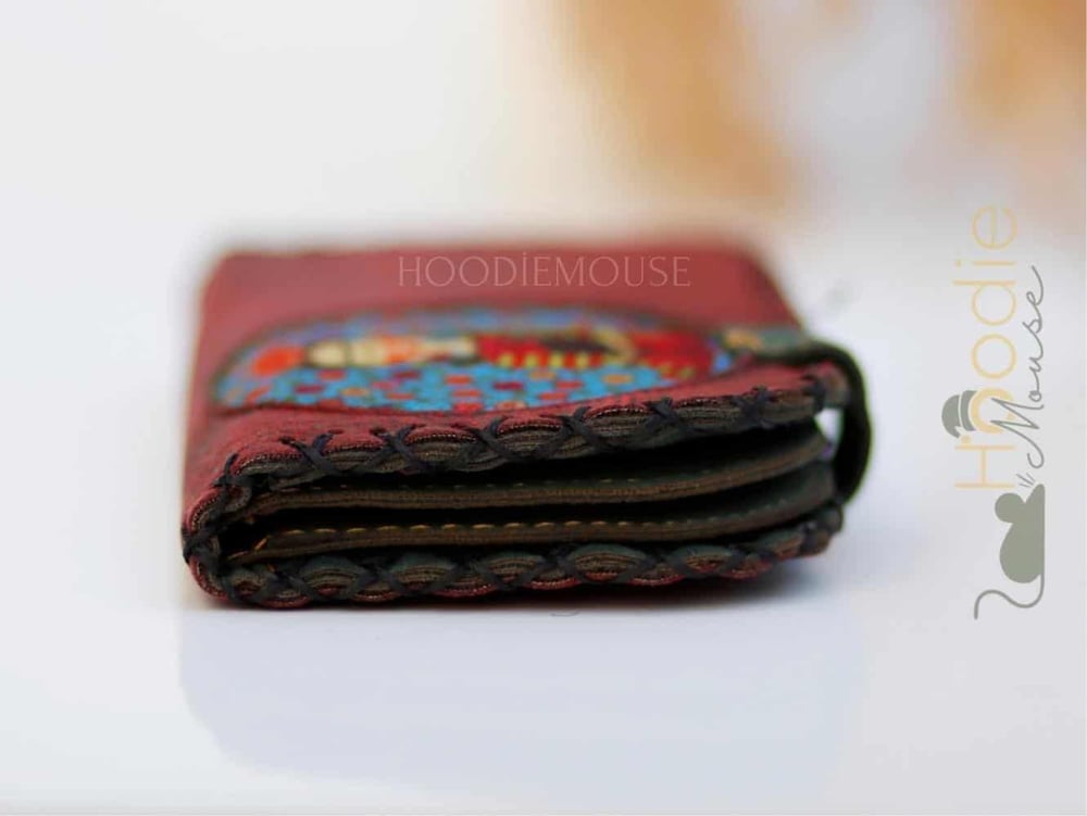 Mavi Frida Figürlü Büyük Cüzdan Etnik Bohem Retro Vintage Style - BORDO