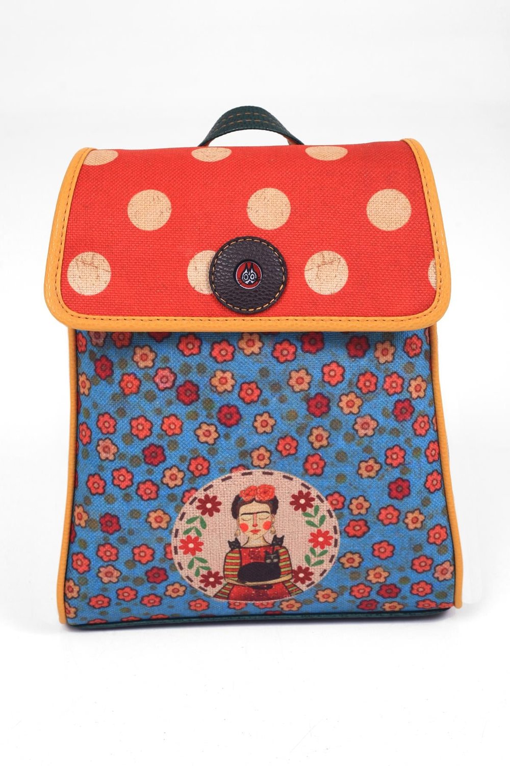 Mavi Frida Figürlü Kapaklı Sırt Çantası Etnik Bohem Style - YESİL