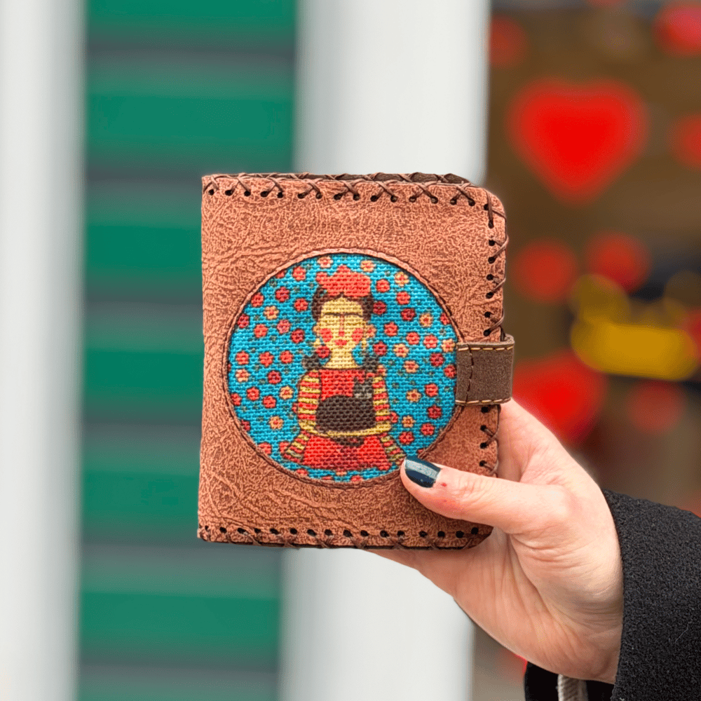 Mavi Frida Figürlü Küçük Cüzdan Etnik Bohem Retro Style - TABA