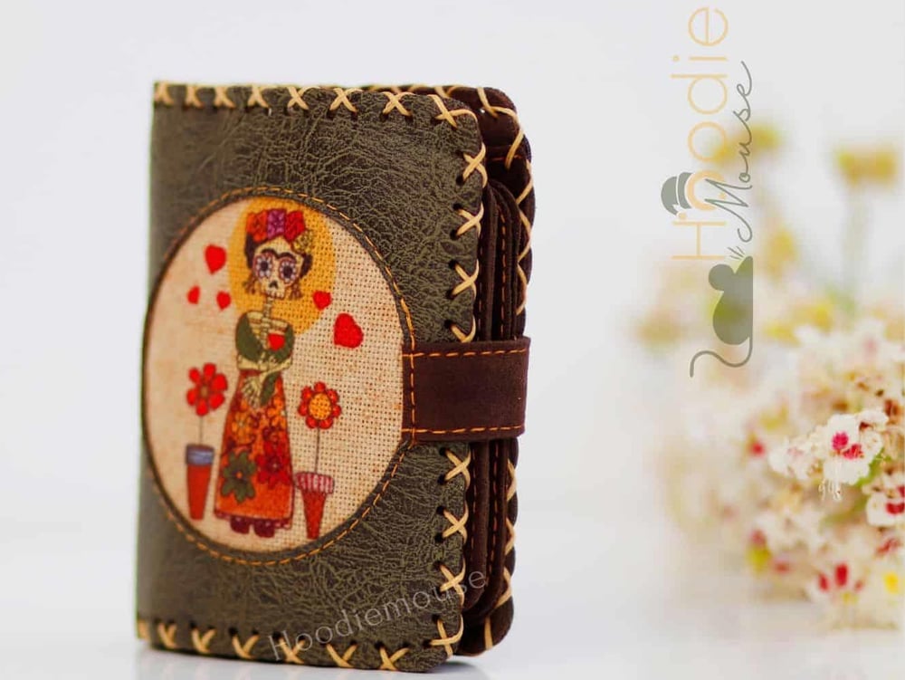 Mexican F. Kahlo Figürlü Küçük Cüzdan Etnik Bohem Retro Style - Yesil