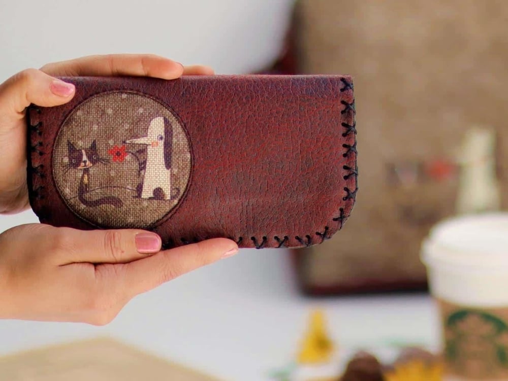 Tilki Figürlü Büyük Postacı Kol Çantası Etnik Bohem Style Çanta Bordo, Cüzdan Bordo KOMBİN