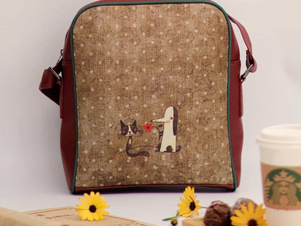 Tilki Figürlü Büyük Postacı Kol Çantası Etnik Bohem Style Çanta Bordo, Cüzdan Bordo KOMBİN