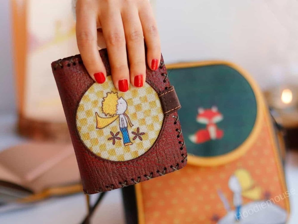 Y. Küçük Prens Figürlü Küçük Cüzdan Etnik Bohem Retro Style - Bordo