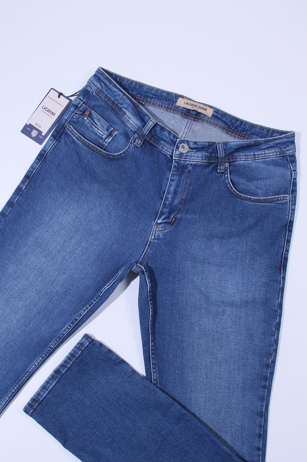 LACARINOErkek Yüksek Bel Battal Kesim Boru Paça Blue Jean Pantolon