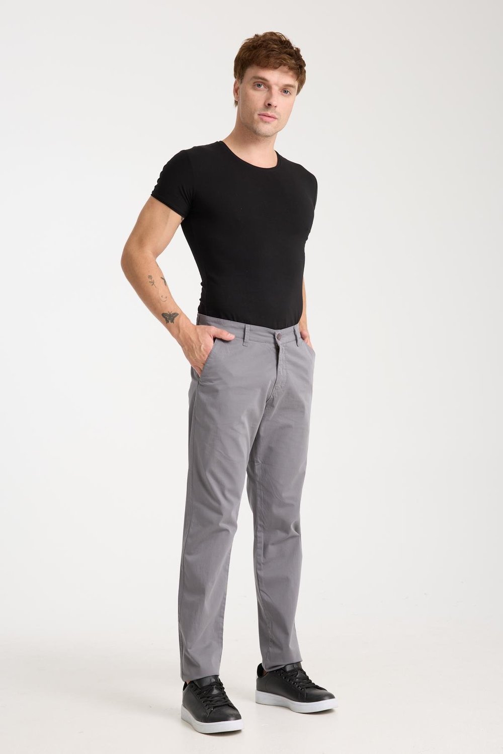 LACARINOErkek Yüksek Bel Boru Paça Paça Antrasit Chino Pantolon