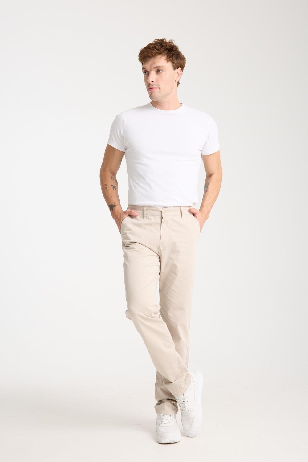 LACARINOErkek Yüksek Bel Boru Paça Paça Ekru Chino Pantolon