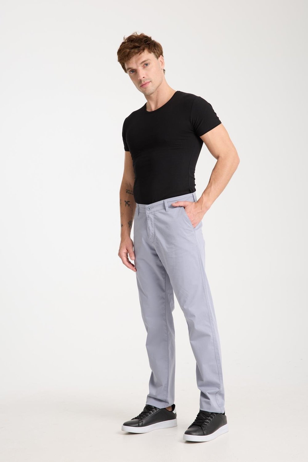 LACARINOErkek Yüksek Bel Boru Paça Paça Gri Chino Pantolon