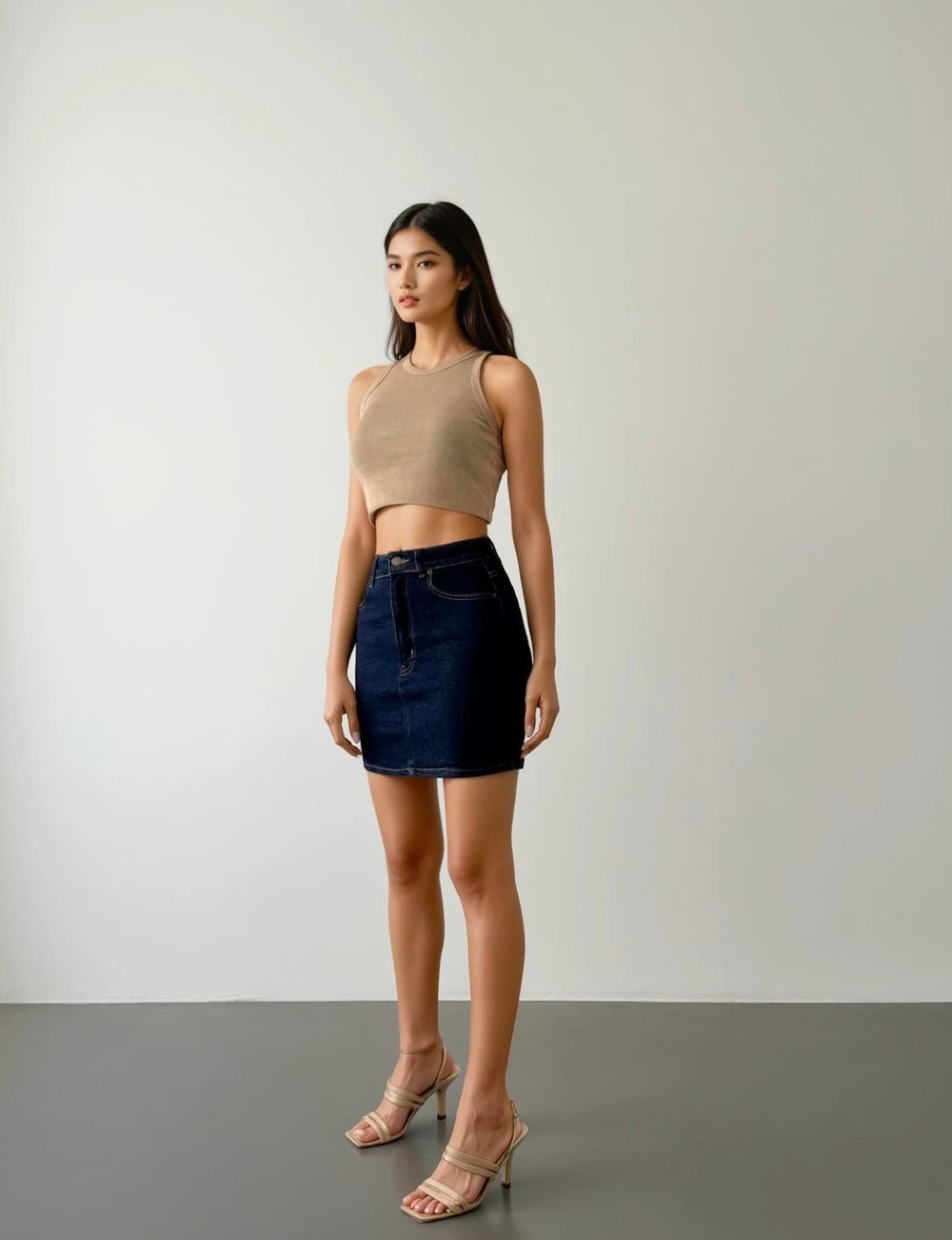 LACARINOCep Detaylı Diz Üstü Navy Blue Denim Etek