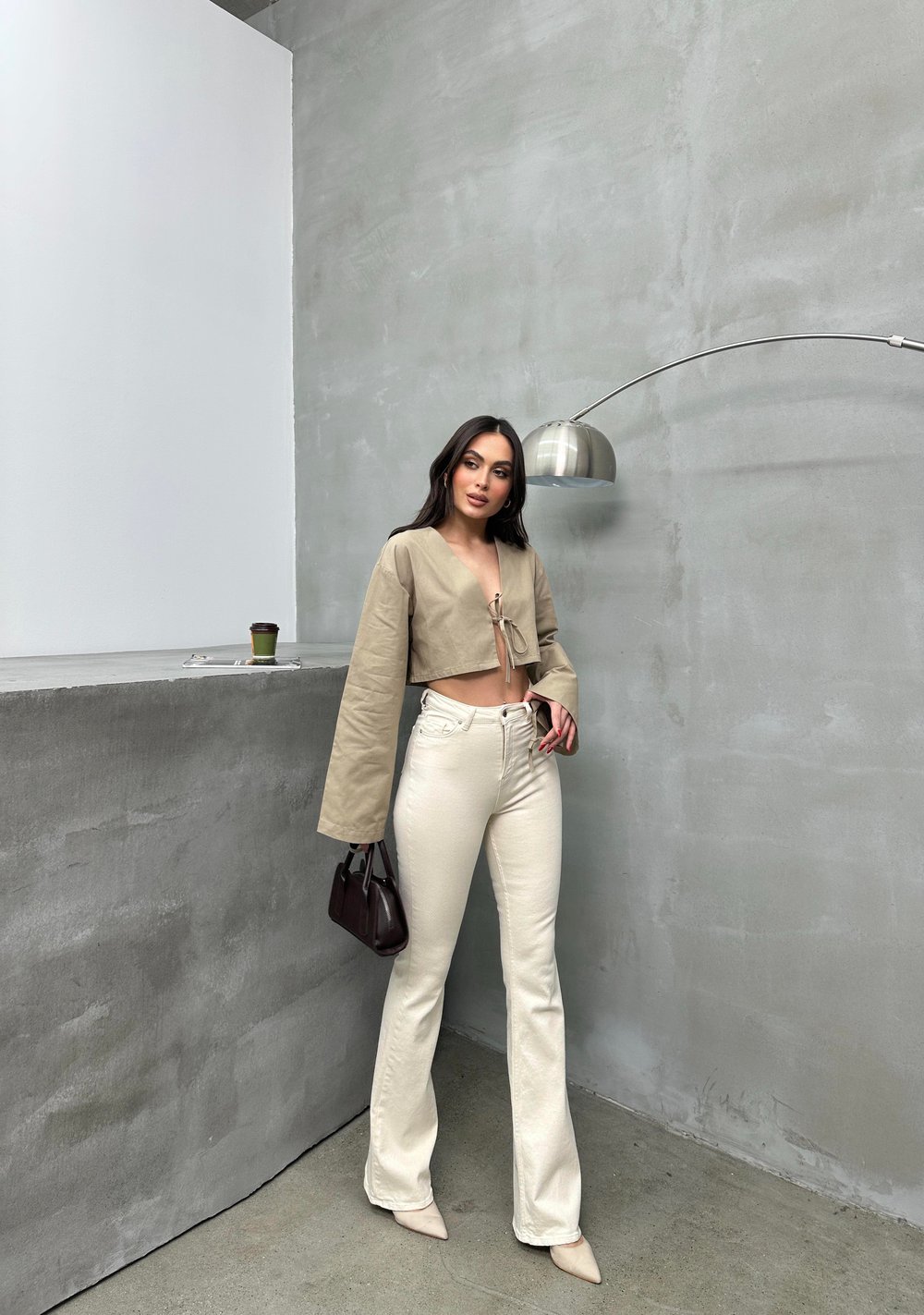 LACARINOYüksek Bel Dar Kalıp İspanyol Paça Natureli Flare Jean Pantolon