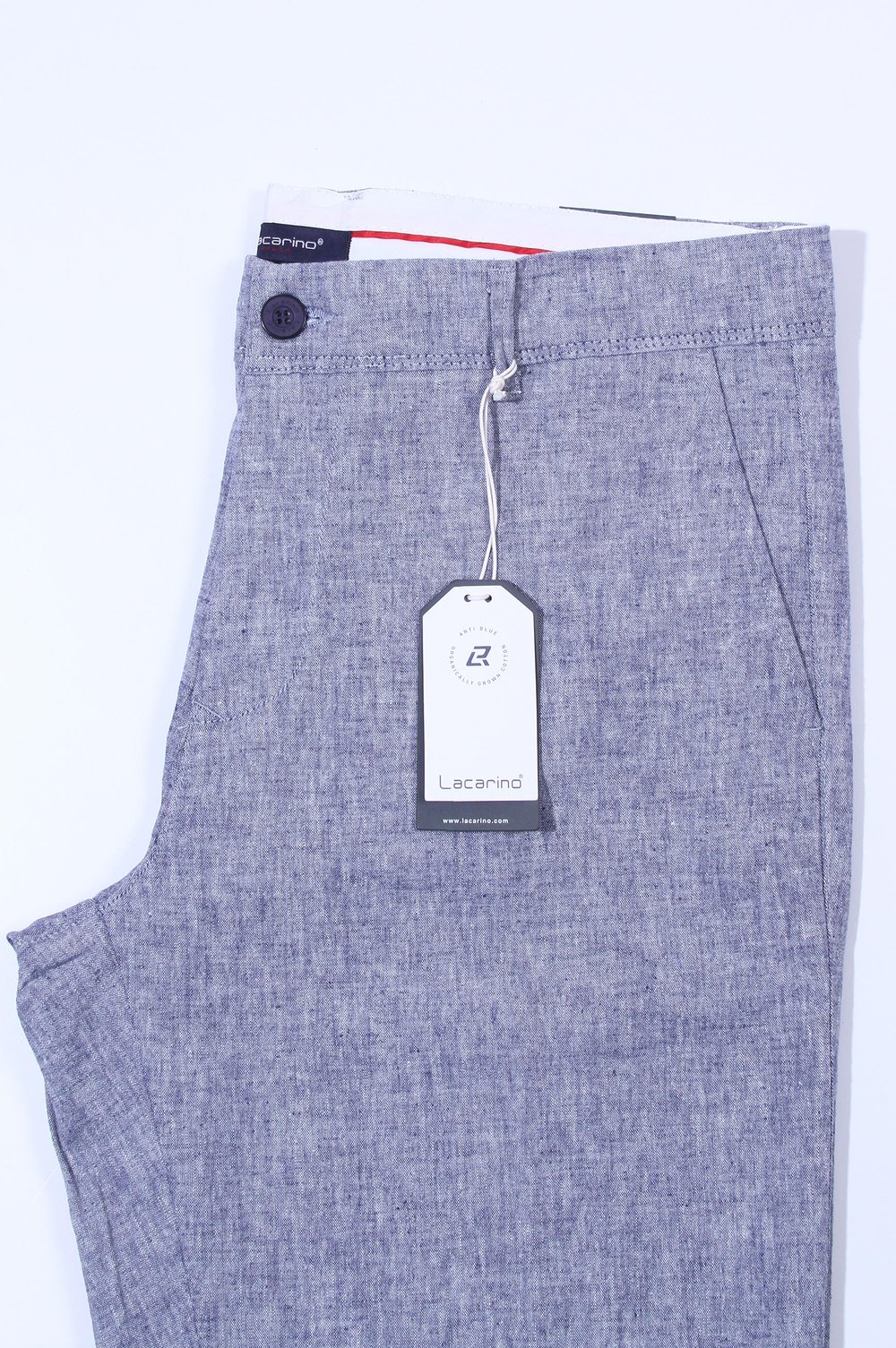 LACARINOErkek Yüksek Bel Dar Kesim Açık Lacivert Keten Pantolon
