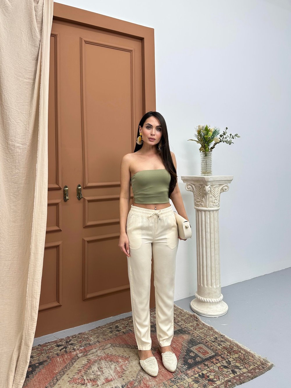 LACARINOBel Lastikli Jogger Krem Pantolon