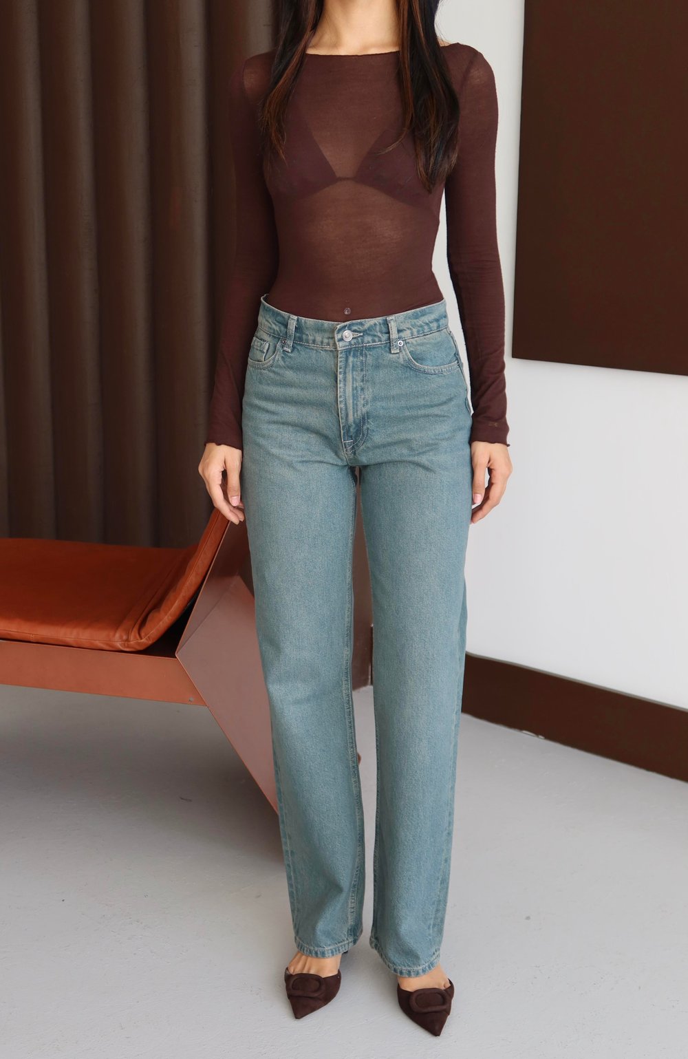 LACARINOYüksek Bel Straıght Kalıp Green Tınt Jean Pnatolon