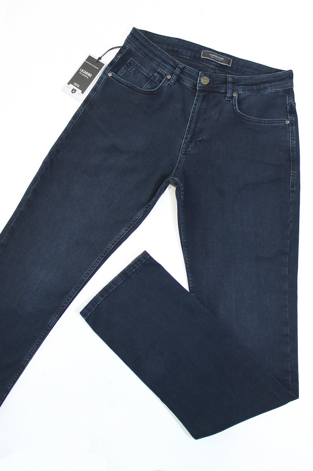 LACARINOErkek Yüksek Bel Boru Paça Blue Black Jean Pantolon