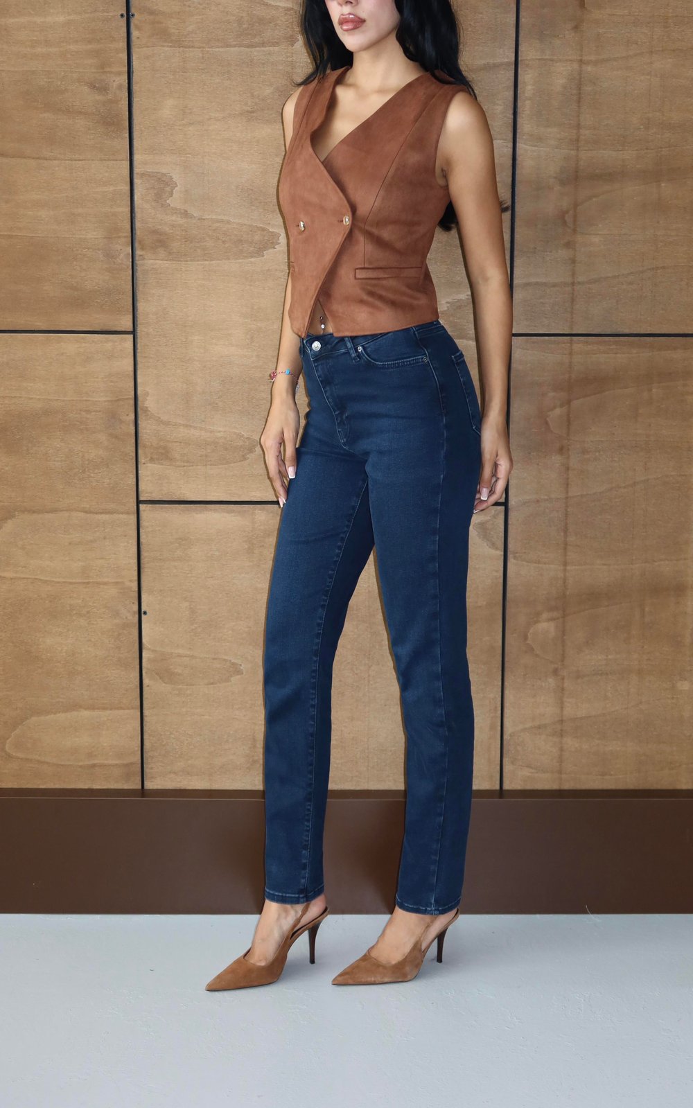 LACARINOYüksek Bel Klasik Kesim Dar Paça Blue Black Jean Pantolon