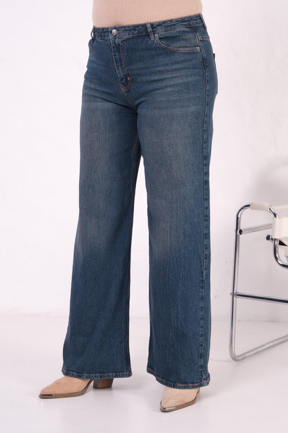 LACARINOYüksek Bel Battal Kesim İspanyol Paça Kahve Tint Jean Pantolon