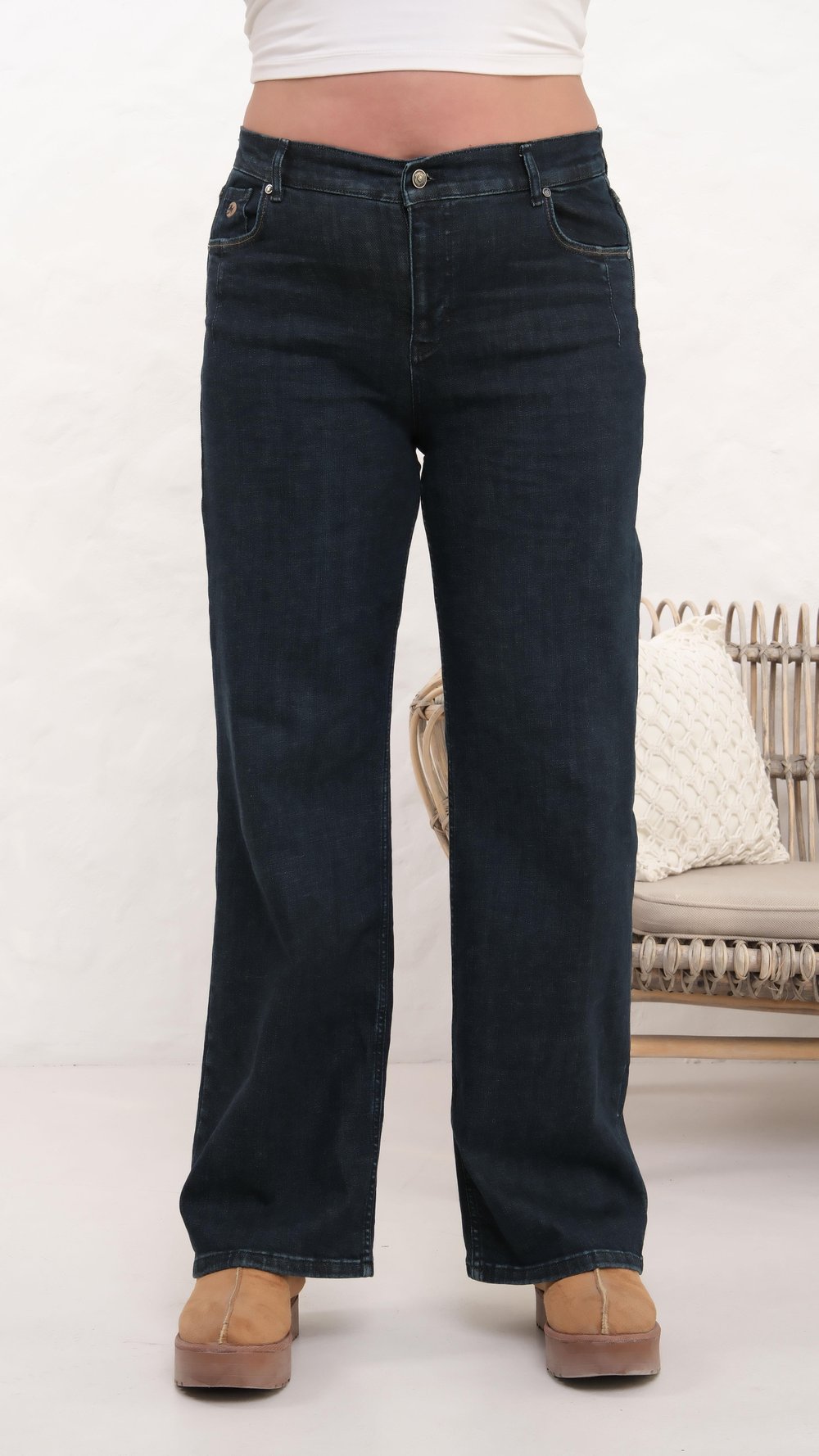 LACARINOYüksek Bel Yarım İspanyol Paça Yeşil Tint Jean Pantolon