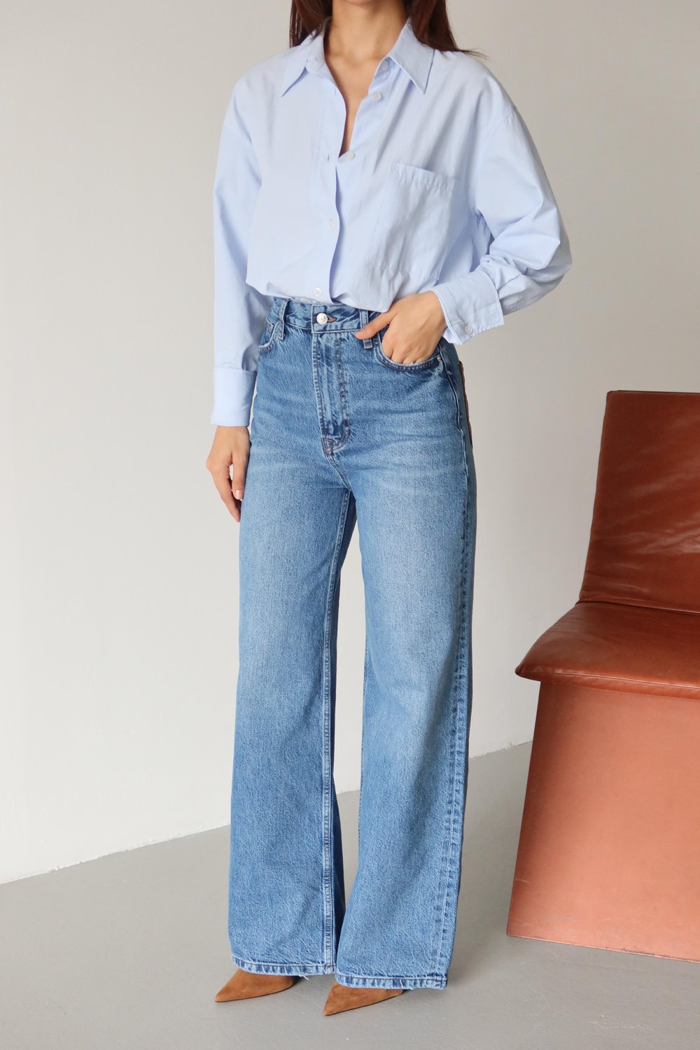 LACARINOYüksek Bel Arka Cep Deri Garnili Blue Jean Pantolon 