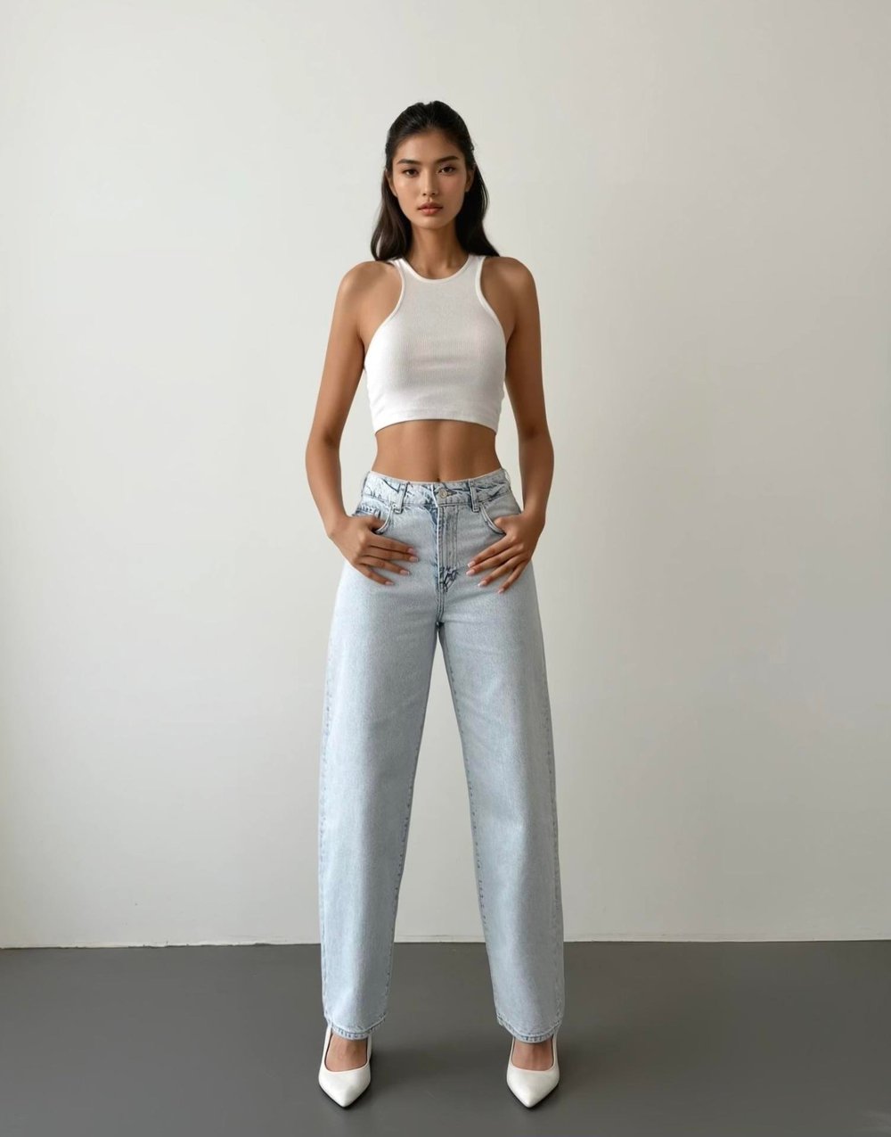 LACARINOYüksek Bel Yarım Balon Kalıp Ice Blue Jean Pantolon