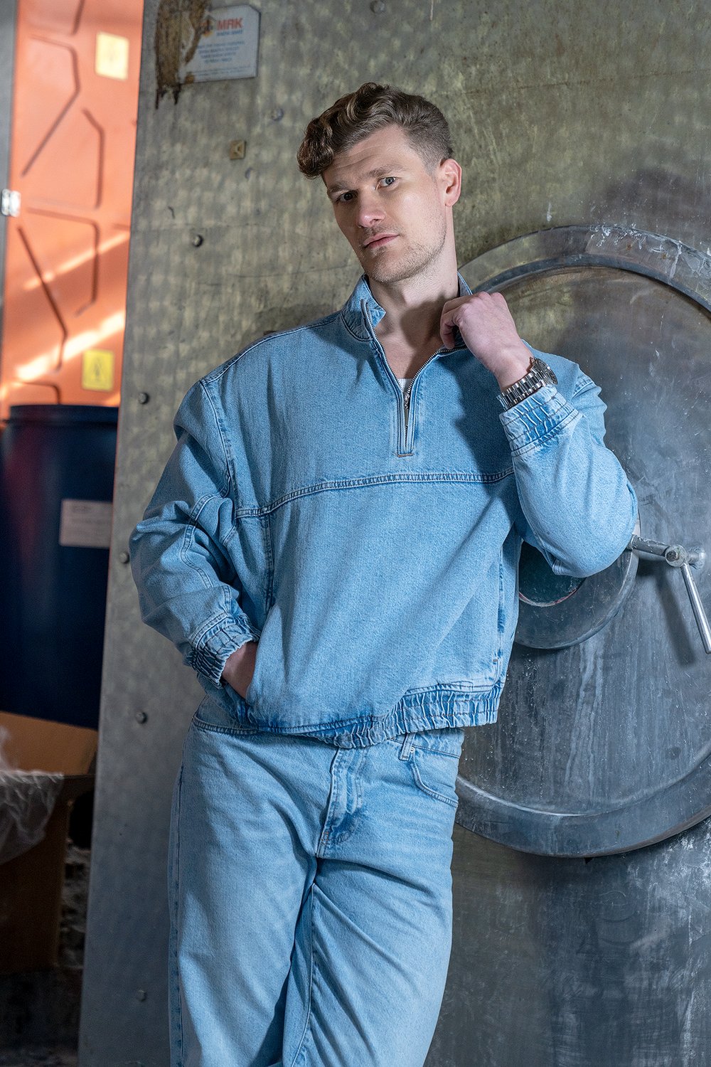 LACARINOYaka Fermuar Detaylı Blue Sweatshirt