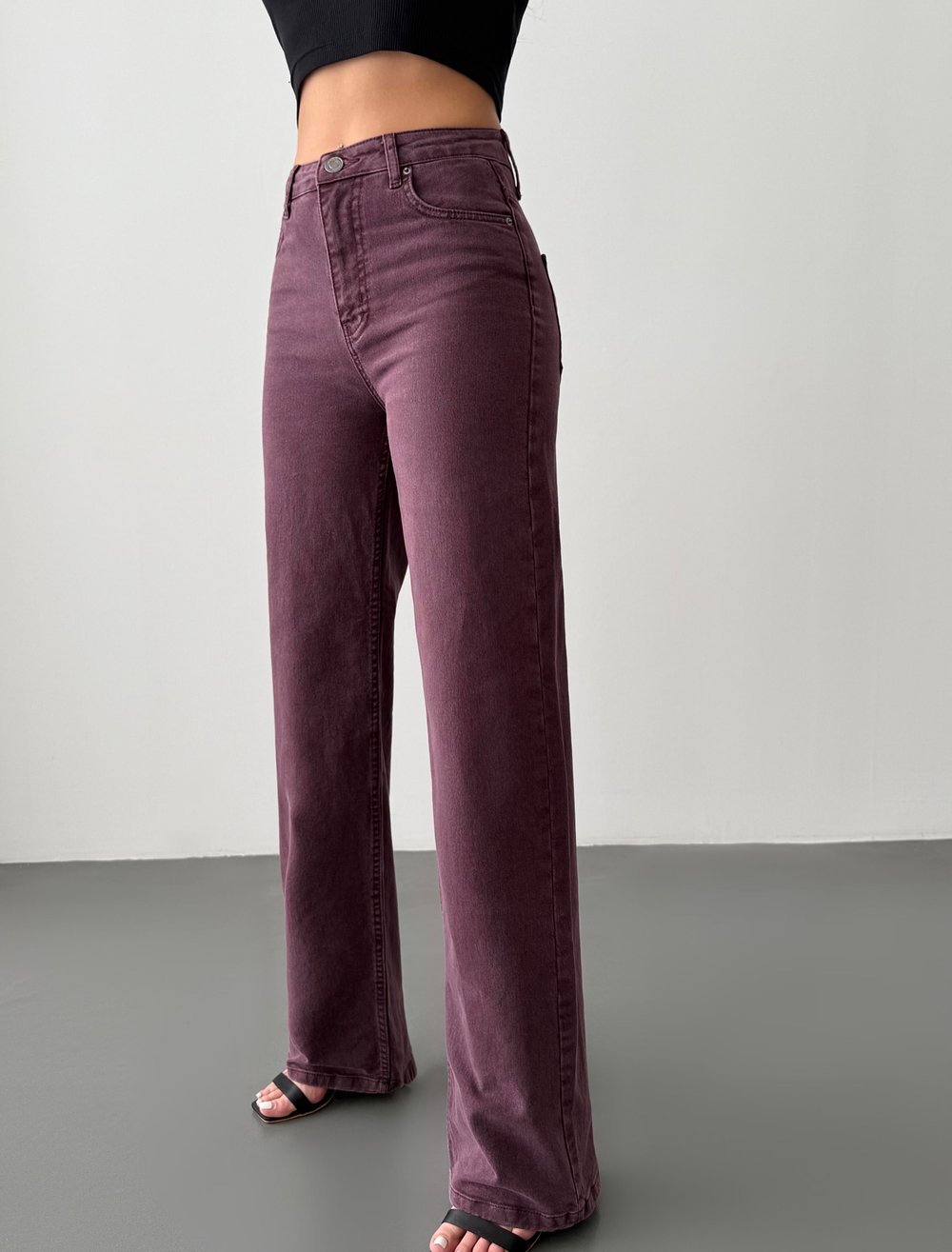 LACARINOKadın Yüksek Bel Bol Kesim Bordo Jean Pantolon