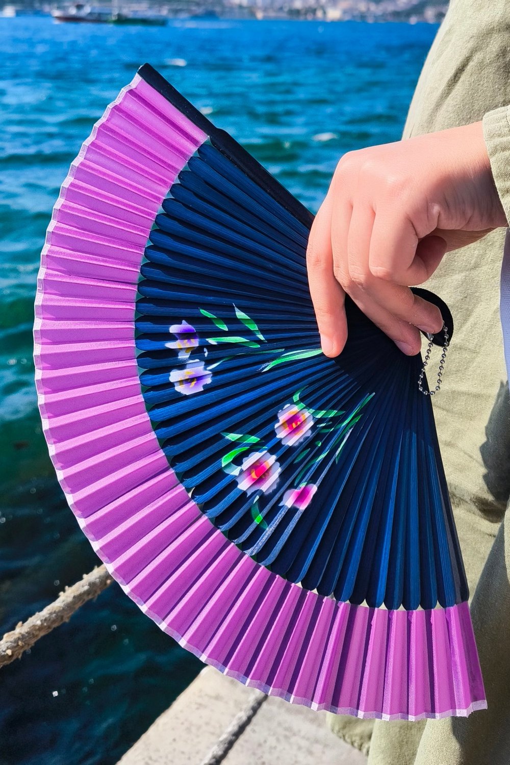 Bambu Yelpaze Kelebek Desen Koyu Pembe