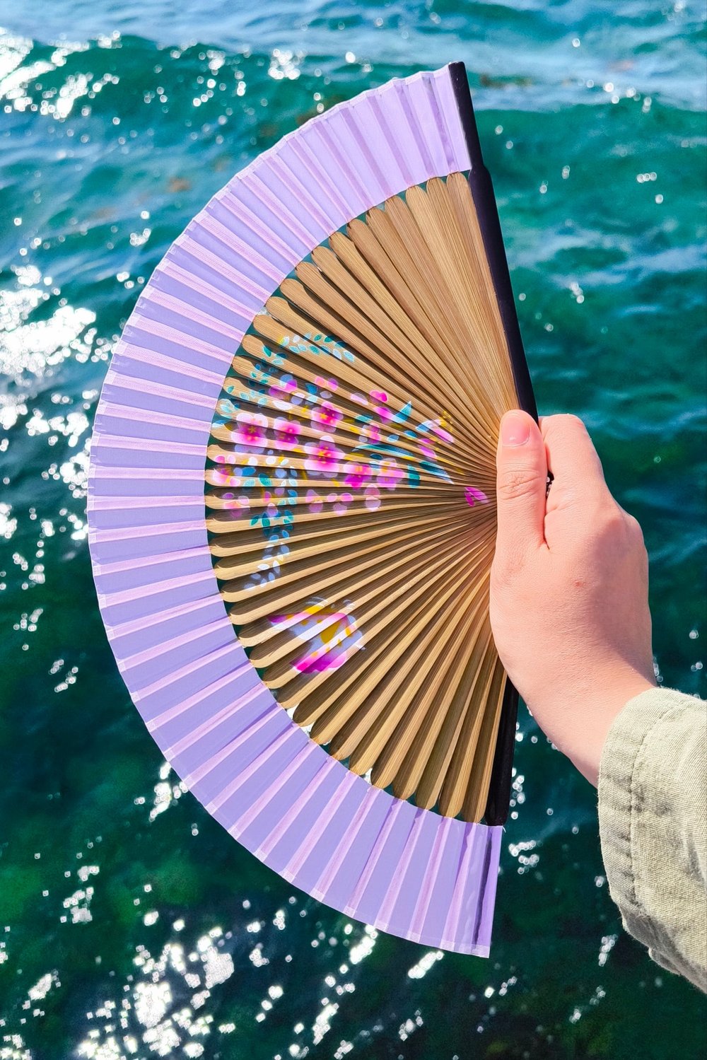Bambu Yelpaze Kelebek Desen Mor