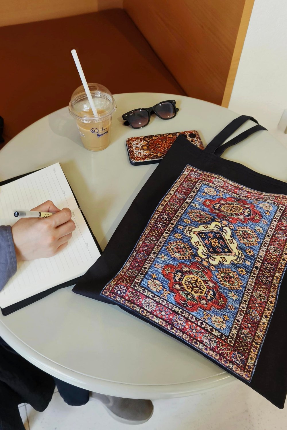 Mavi Kilim Desen Baskılı 190 gr Bez Çanta (35x40 cm)