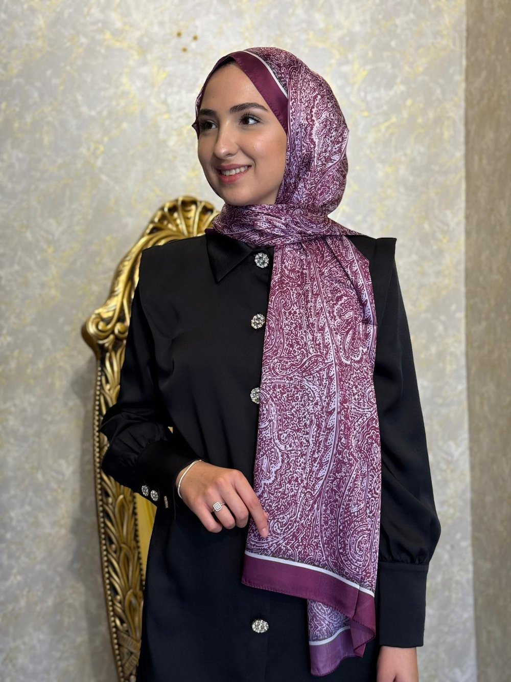 Levidor Bordo Baskılı Hint İpeği Şal