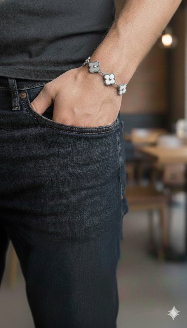 Unisex Çelik Yonca Bileklik (Silver)